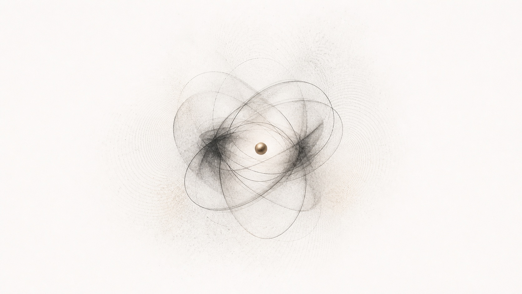 An abstract graphite field orbiting a metallic core, representing verifiable trust